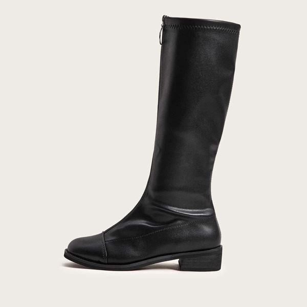 

Zip Front Knee High Boots, Black