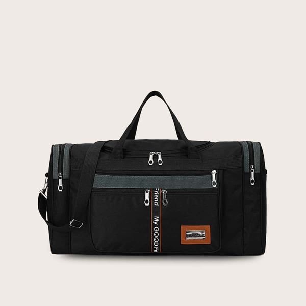 

Men Letter Graphic Duffle Bag, Black