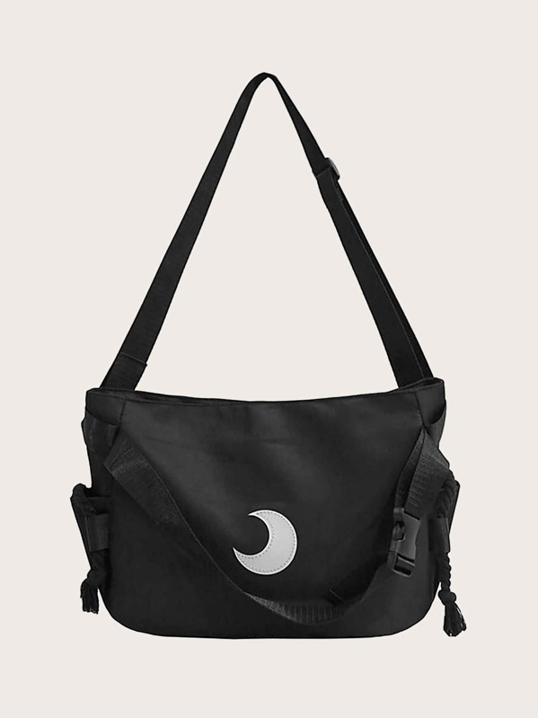 

Men Moon Graphic Slouchy Bag, Black