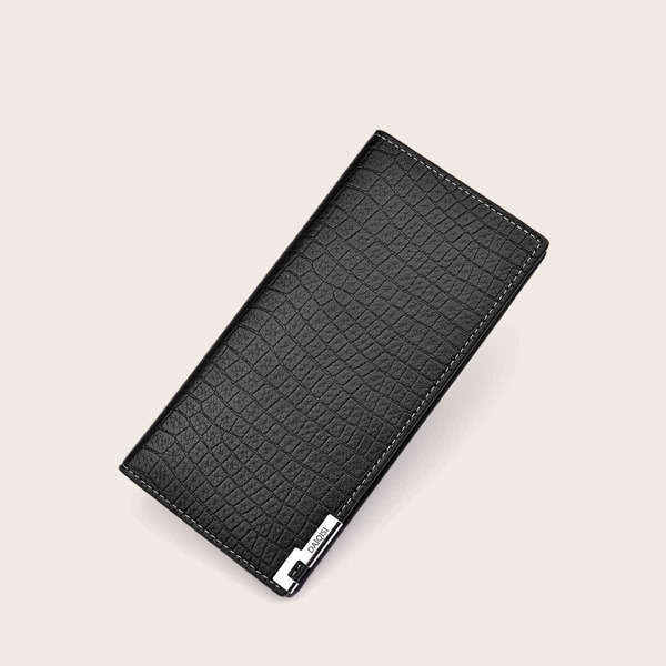 

Men Metal Detail Stitch Trim Wallet, Black