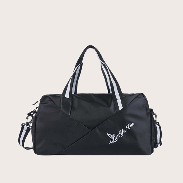

Men Letter Graphic Duffle Bag, Black