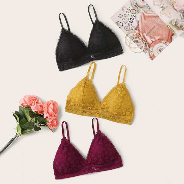 

3pack Floral Lace Bra Set, Multicolor