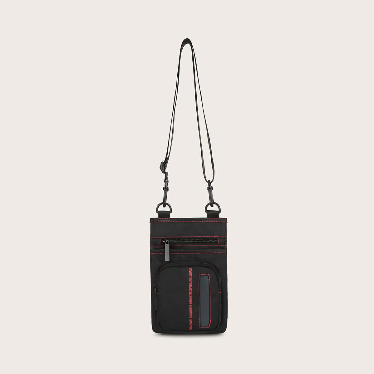 

Guys Stitch Detail Letter Graphic Crossbody Bag, Black