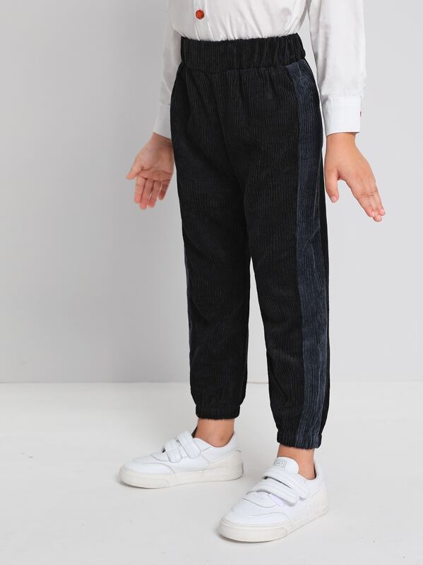 

Toddler Boys Corduroy Contrast Panel Carrot Pants, Black, Vova