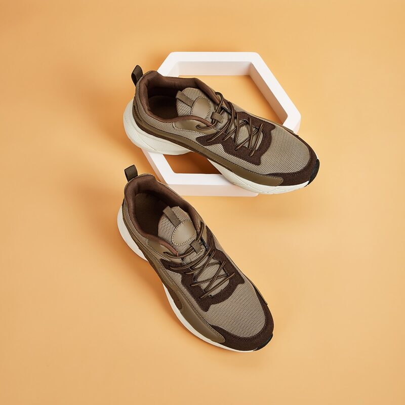 

Guys Mesh Panel Lace-up Chunky Trainers, Brown