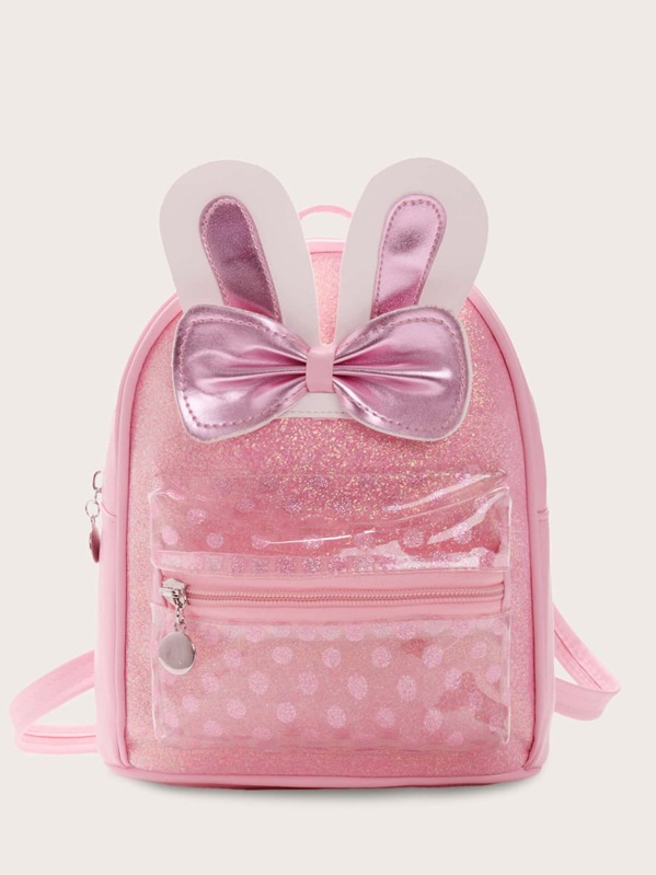 

Girls Bow Decor Polka Dot Graphic Backpack, Pink