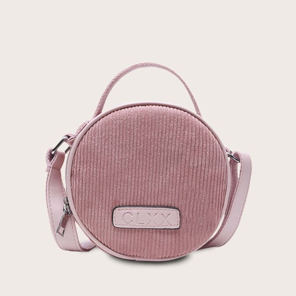 

Girls Letter Patch Decor Corduroy Satchel Bag, Pink