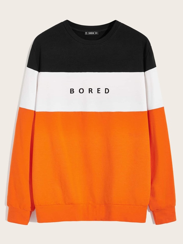

Men Neon Panel Letter Graphic Colorblock Pullover, Multicolor