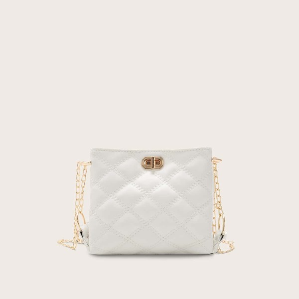 

Girls Twist Lock Quilted Chain Bag, White