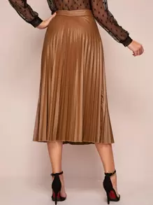 BizChic Pleated Leather Look Skirt - Camel - View 2