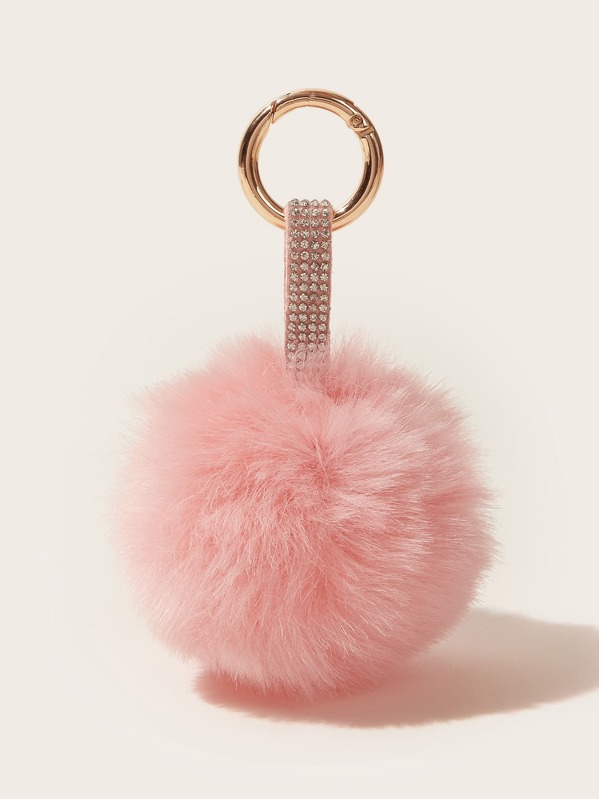 

Fluffy Pom Pom Charm Keychain, Pink