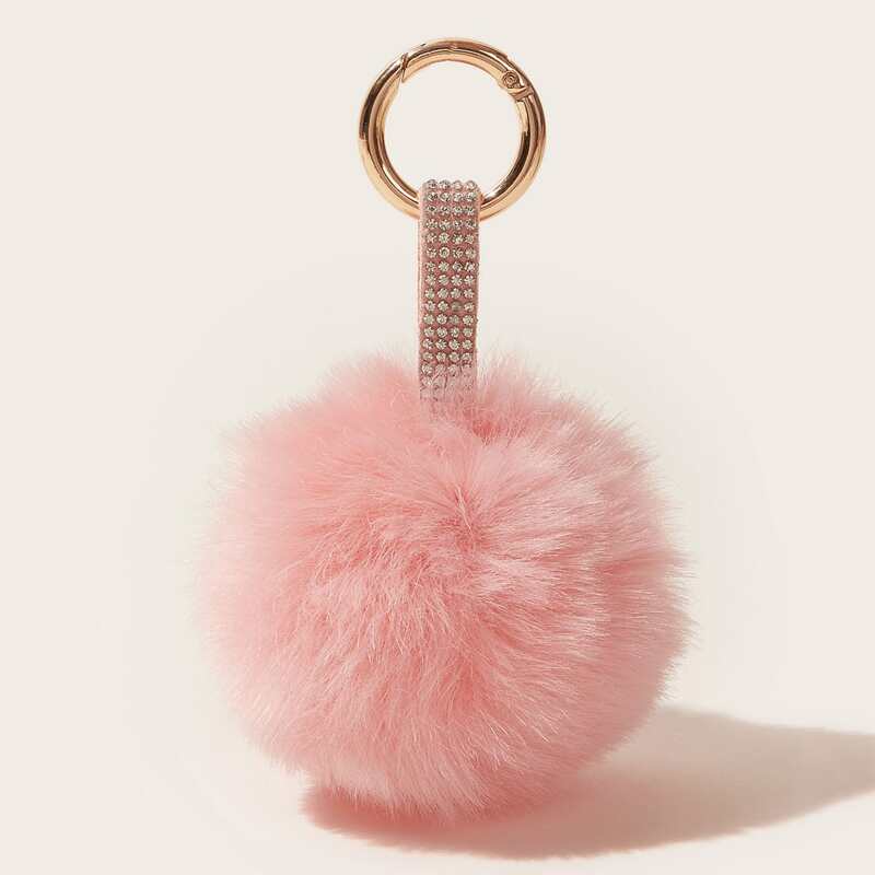 

Fluffy Pom Pom Charm Keychain, Pink
