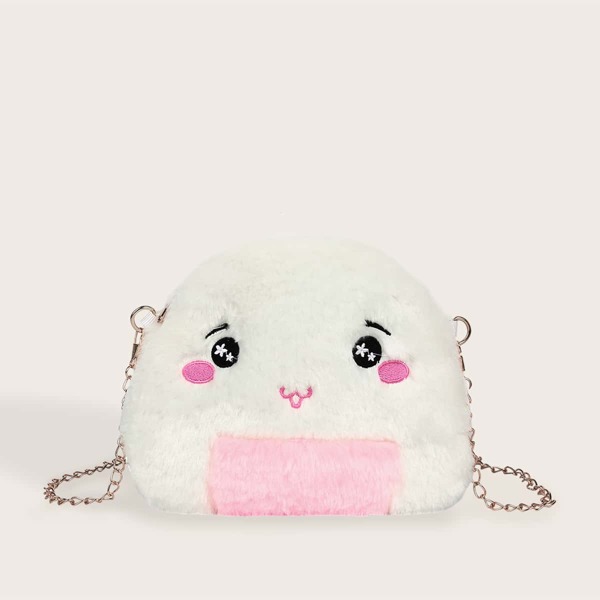 

Girls Cartoon Design Fluffy Chain Bag, White