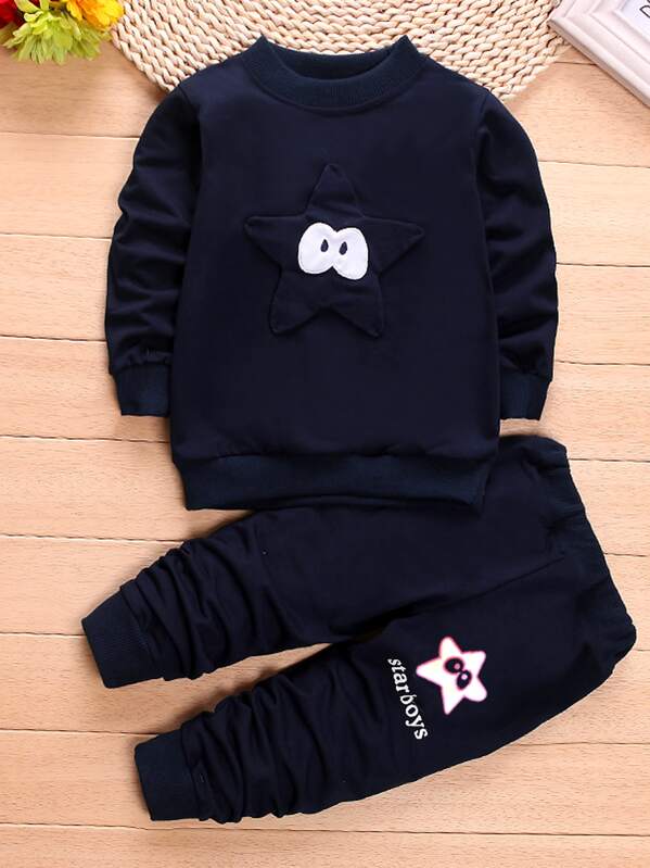 

Toddler Boys Cartoon Embroidered Top & Pants, Navy
