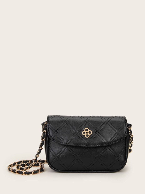 

Metal Clover Decor Chain Bag, Black