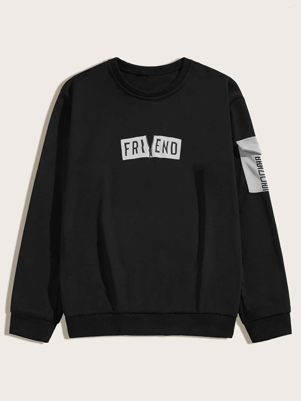 

Men Letter Graphic Pocket Patched Sweatshirt, Black