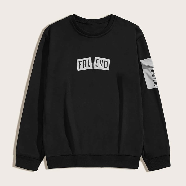

Men Letter Graphic Pocket Patched Sweatshirt, Black