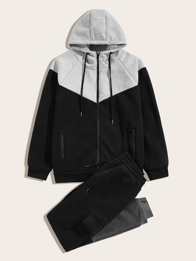 Men Two Tone Drawstring Hoodie & Sweatpants