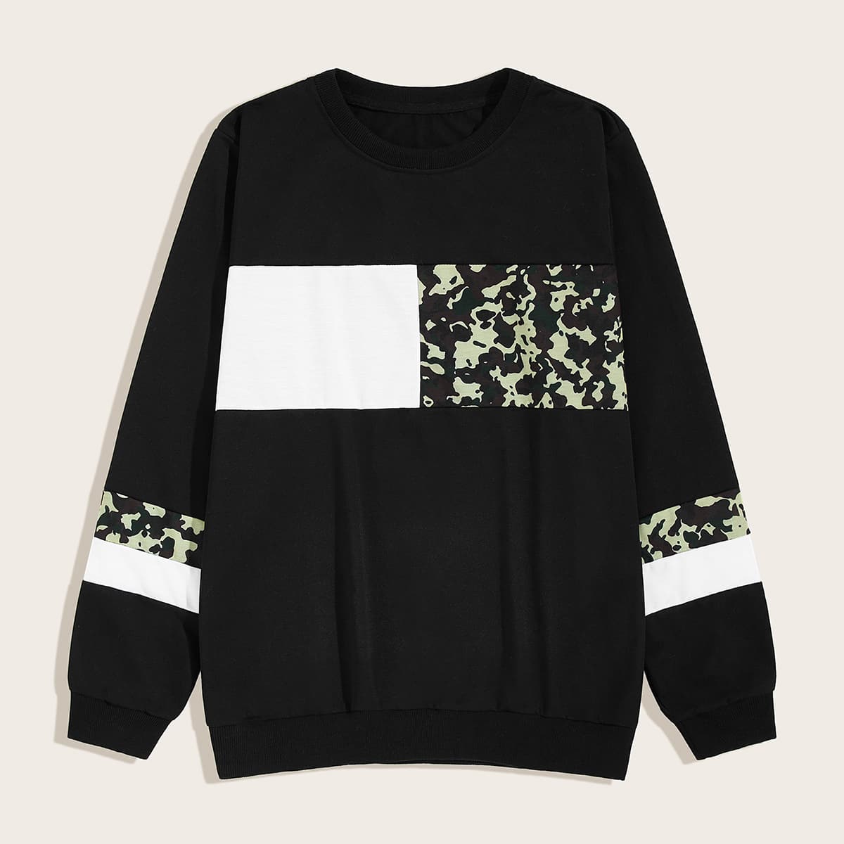 

Guys Color-block Camo Print Sweatshirt, Black