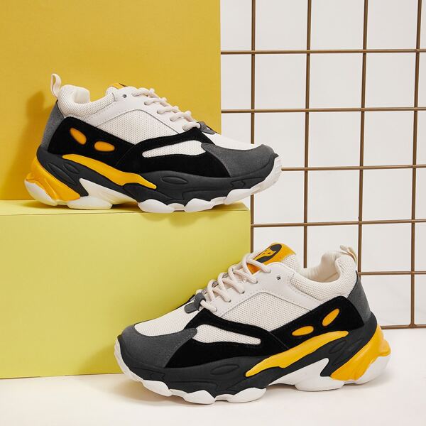 

Color Block Lace-up Front Chunky Sneakers, Multicolor