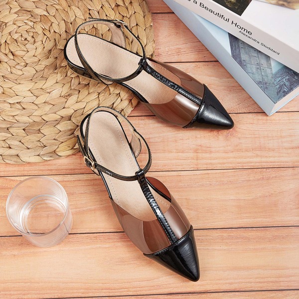 

Point Toe T-strap Flats, Black