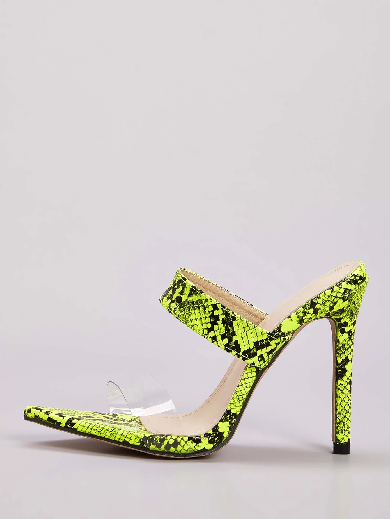 snakeskin heeled mules