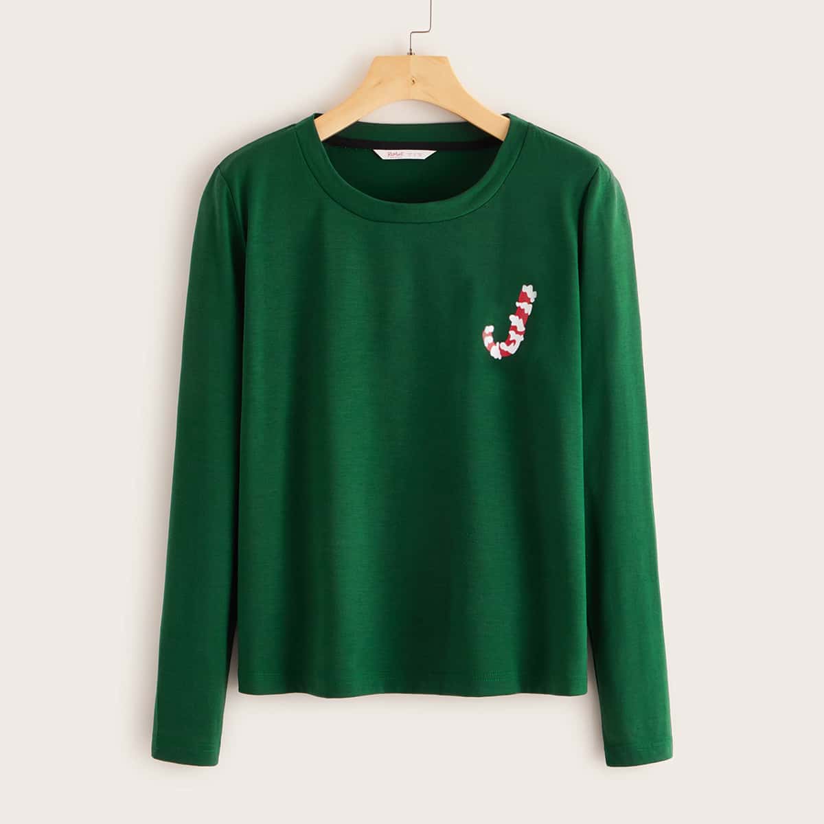 

Christmas Print Long Sleeve Tee, Green