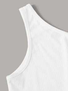 SHEIN Unity Rib-knit One-Shoulder Crop Top - White - View 4