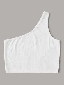 SHEIN Unity Rib-knit One-Shoulder Crop Top - White - View 5