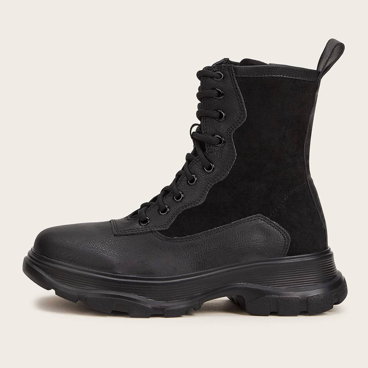 

Lace-up Front Side Zip Boots, Black