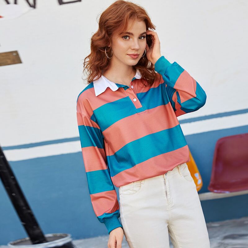 

Two Tone Polo Neck Sweatshirt, Multicolor