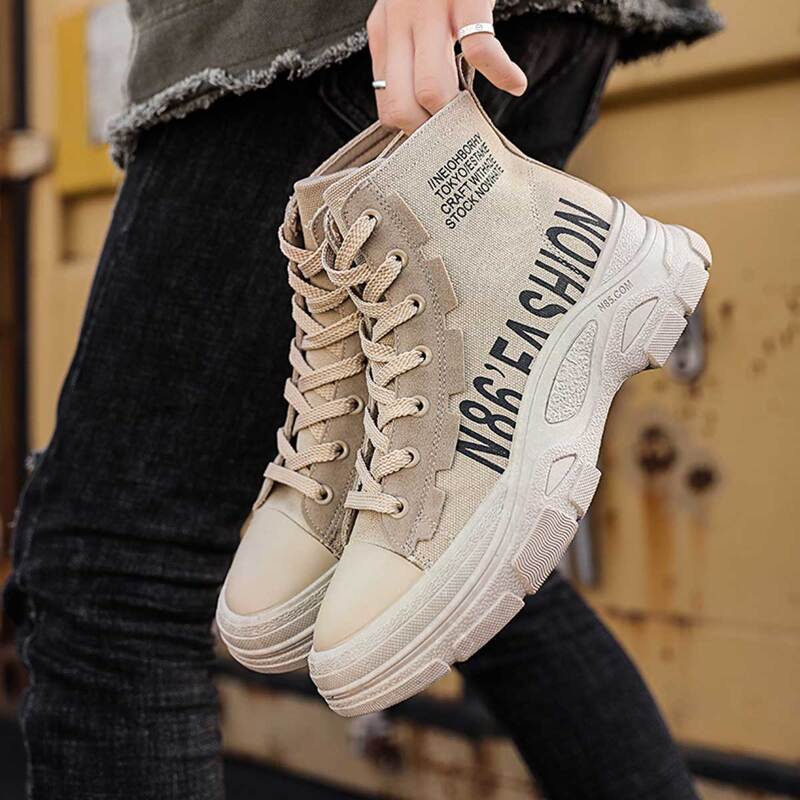 

Guys Lace-up Front Letter Graphic Boots, Beige