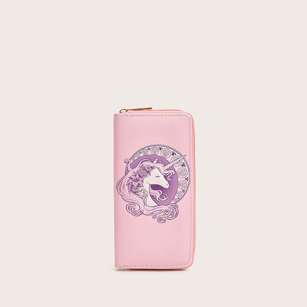 

Unicorn Graphic Zip Around Wallet, Pink