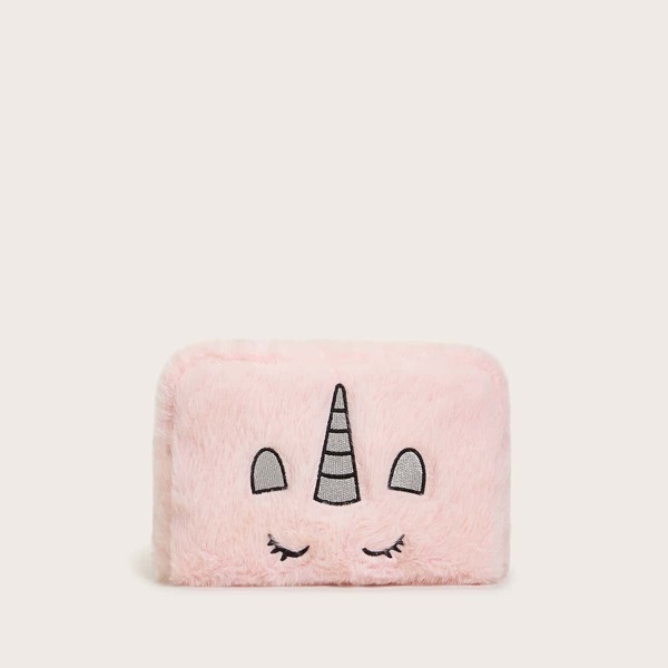 

Embroidered Unicorn Design Fluffy Purse, Pink