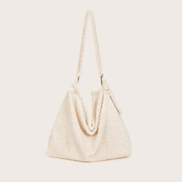 

Faux Fur Fuzzy Slouch Bag, Beige