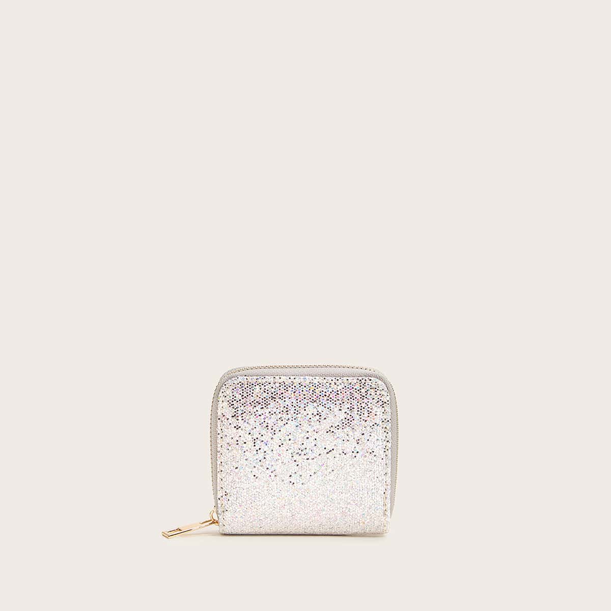 

Glitter Zip Around Purse, Silver