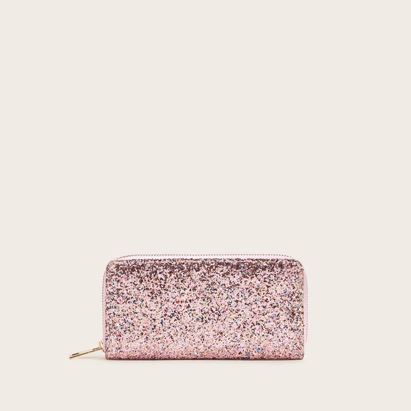 

Glitter Zip Around Purse, Pink