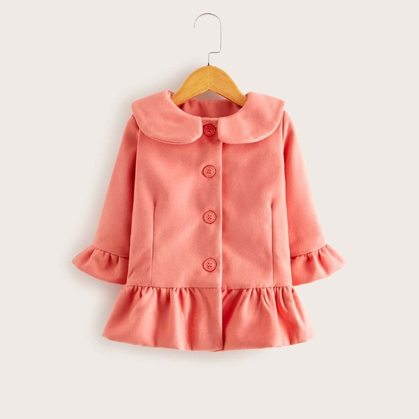 

Toddler Girls Flounce Sleeve Ruffle Hem Overcoat, Coral pink