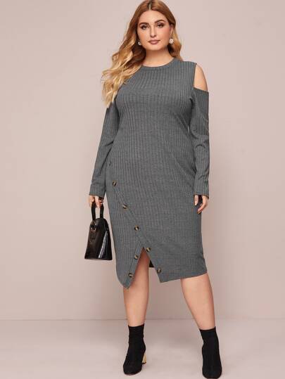 Plus Peekaboo Back Open Shoulder Sweater Dress