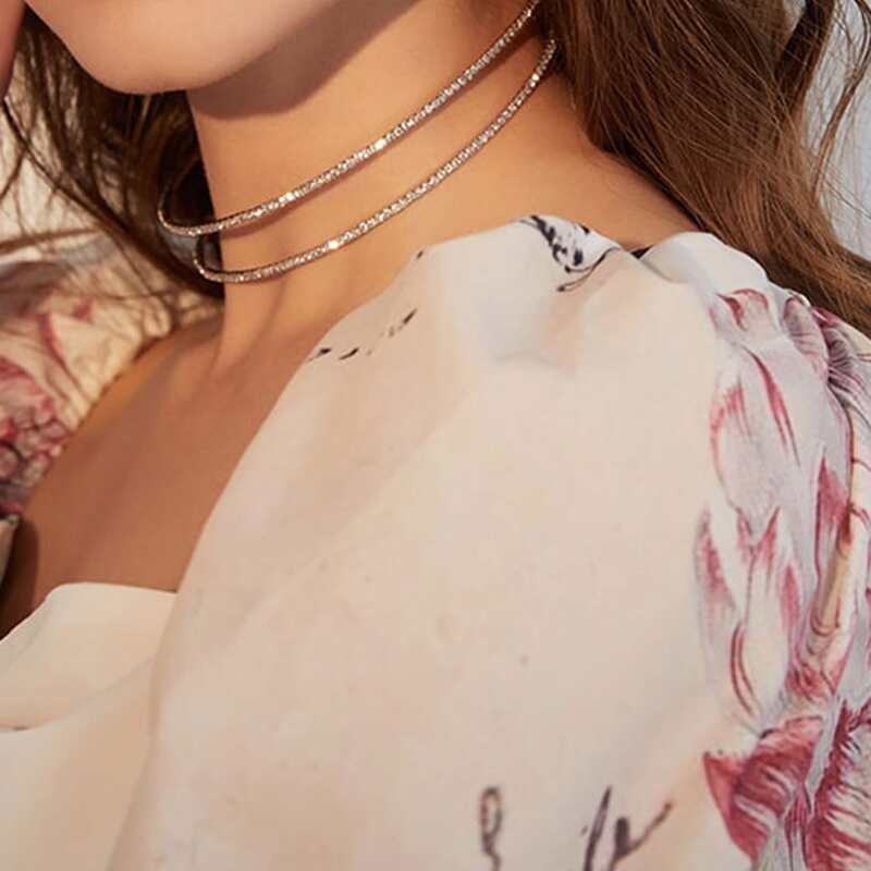 

1pc Double Layer Rhinestone Engraved Necklace, Silver