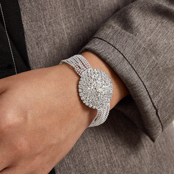 

1pc Rhinestone Engraved Glitter Bracelet, Silver