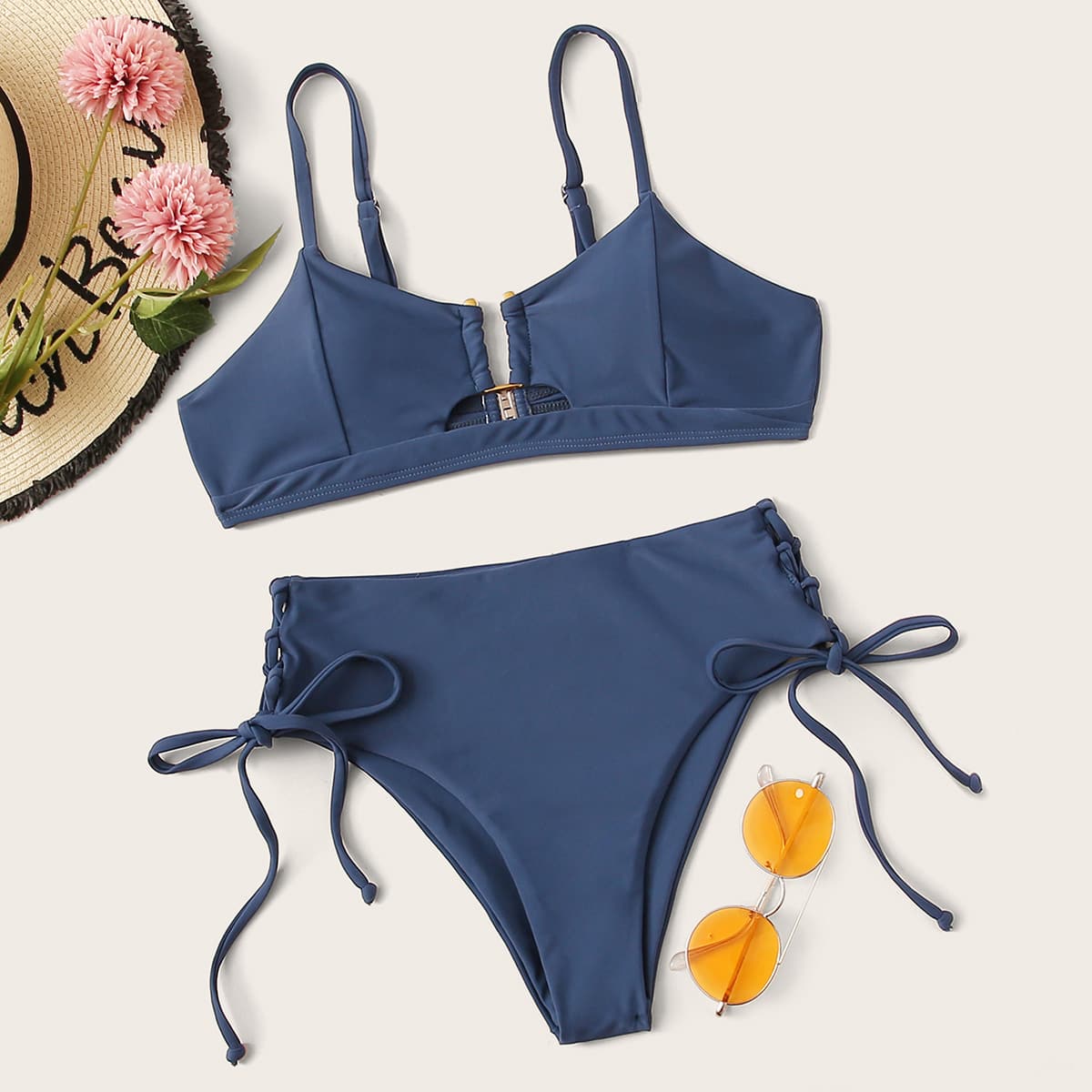 

Solid Tie Side Bikini Set, Navy