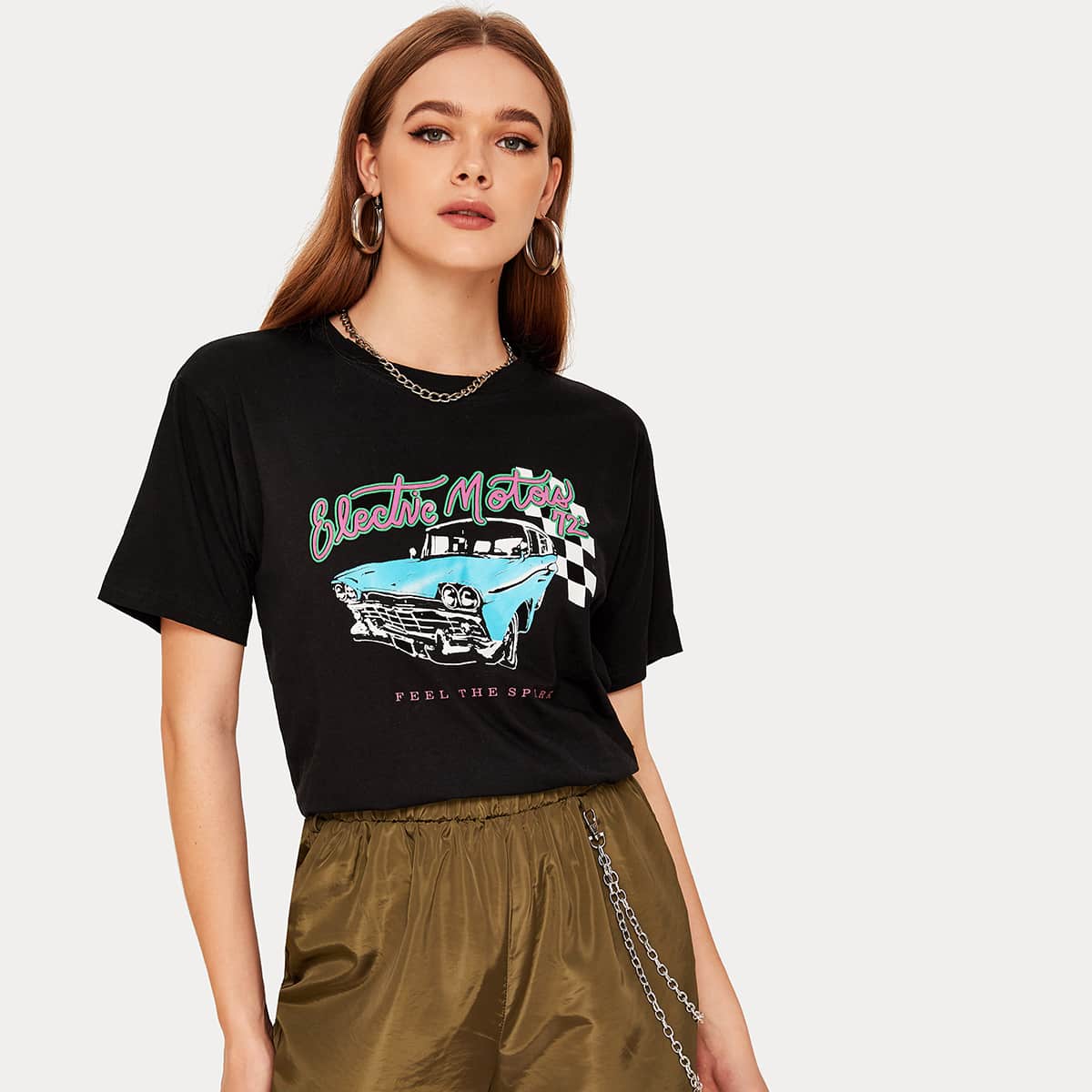 

Car & Letter Graphic Black Tee