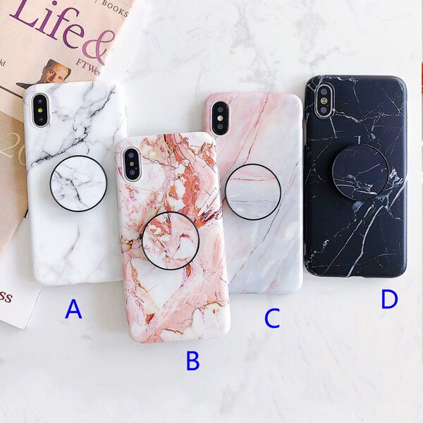 

1pc Marble Pattern Round Phone Holder, Multicolor