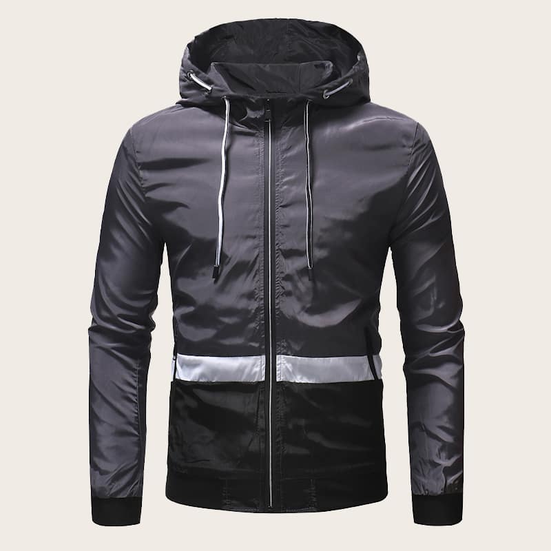 

Guys Cut And Sew Drawstring Windbreaker Jacket, Grey