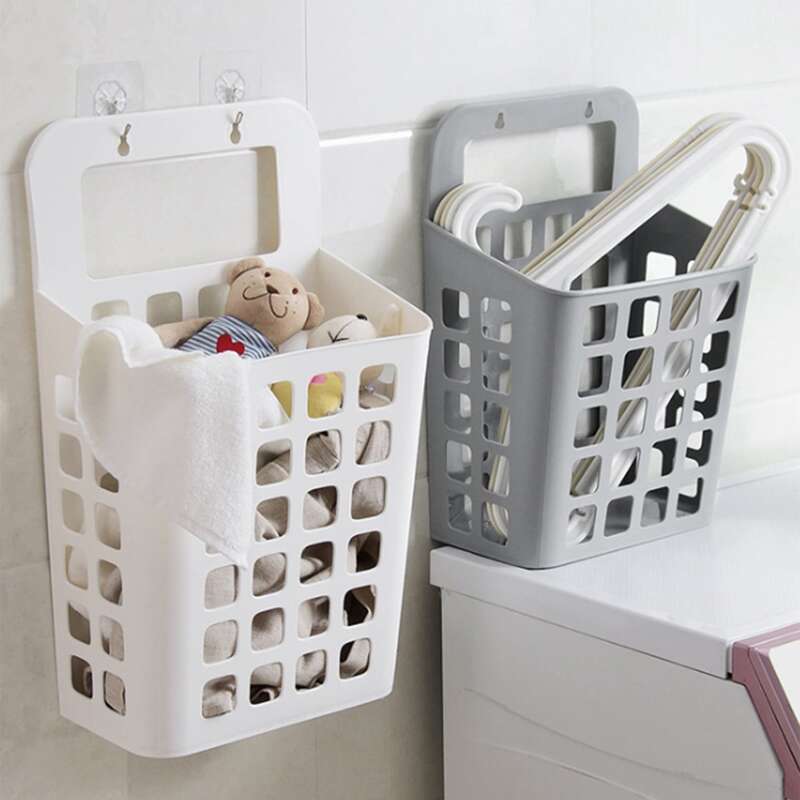 

1pc Wall Mount Hamper Basket, Multicolor