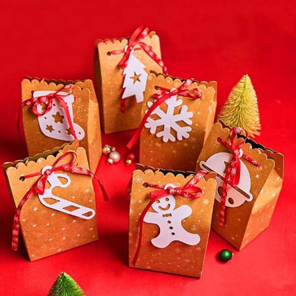 

3pcs Christmas Kraft Paper Package Bag, Multicolor