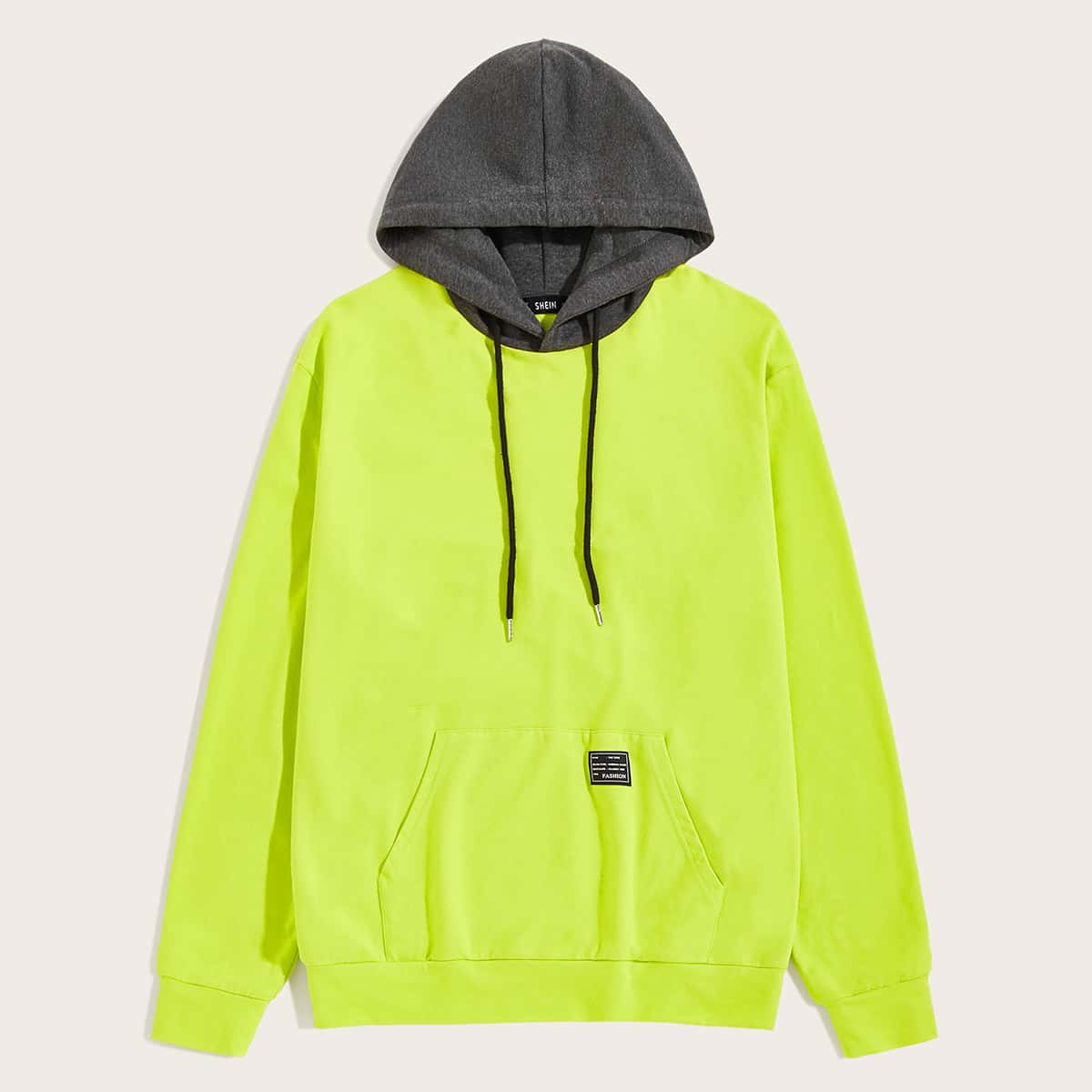 

Guys Neon Green Kangaroo Pocket Drawstring Hoodie, Green bright