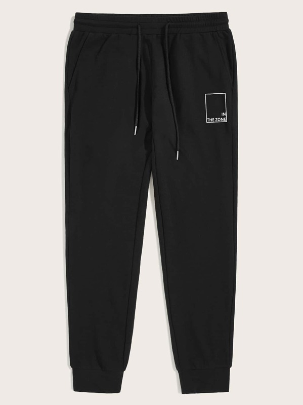 

Men Slogan Graphic Drawstring Waist Sweatpants, Black