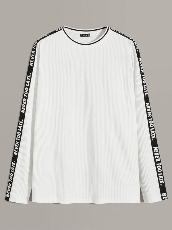 

Men Slogan Tape Side Rib-knit Top, White